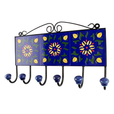 Navy Blue Sunflower Ceramic Tiles Hook 